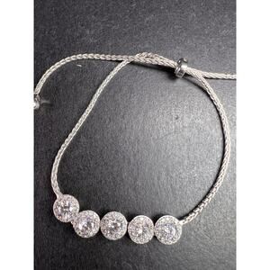 Sterling Silver CZ Halo Bolo Bracelet Adjustable Sparkle Slider Bracelet